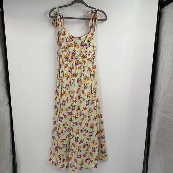 Mable Dresses & Skirts - Mable Floral Tie Strap Maxi Dress Womens Small Green Open Back Cottagecore Boho